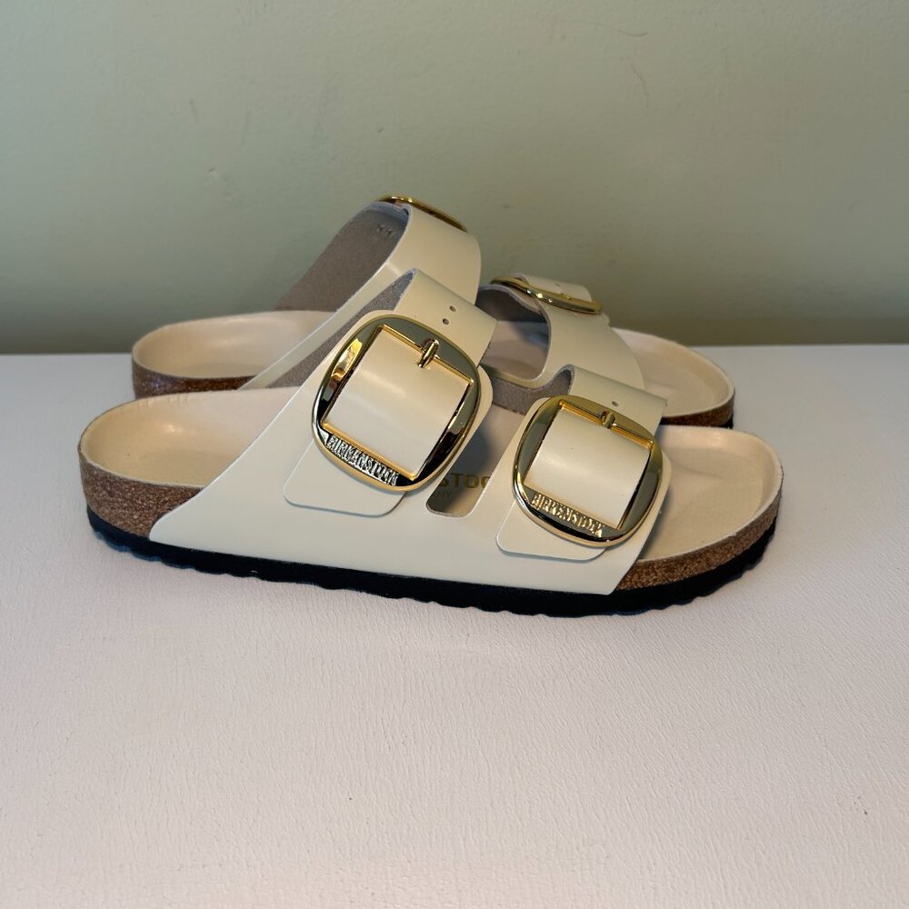 Birkenstock Arizona Big Buckle Natural Leather Patent Sandals - Picture 4 of 15